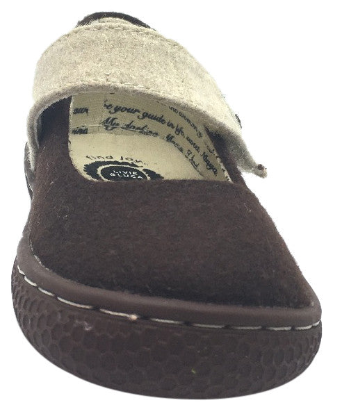 Livie & Luca Girl's Carta II Mocha Natural Textile Mary Jane Shoe with Hook and Loop Closure