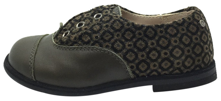 Manuela de Juan Boy's & Girl's Lucio Military Green Smooth and Suede Printed Leather Oxford Shoes