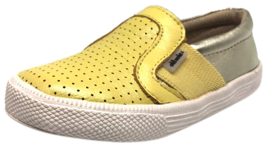 Old Soles Boy's and Girl's 1056 Lemon Gold Perforated Leather Praise Hoff Slip On Elastic Loafer Sneaker