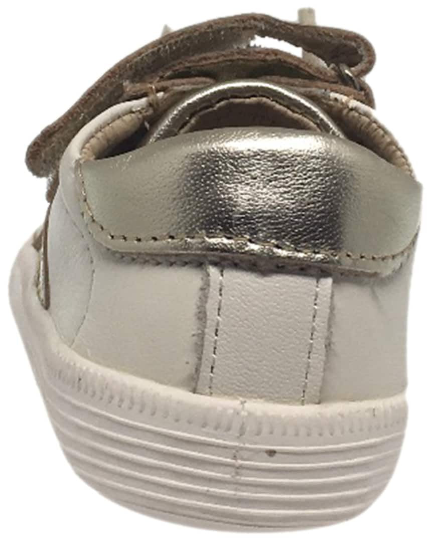 Old Soles Boy's and Girl's White & Gold Leather Casting Shoe Lace Up Hook and Loop Stripe Slip On Sneaker