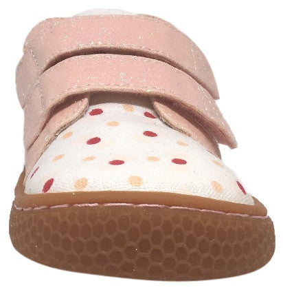 Livie & Luca Girl's Peppy White Pink Canvas Polka Dot Sparkle Double Hook and Loop Sneaker Shoe