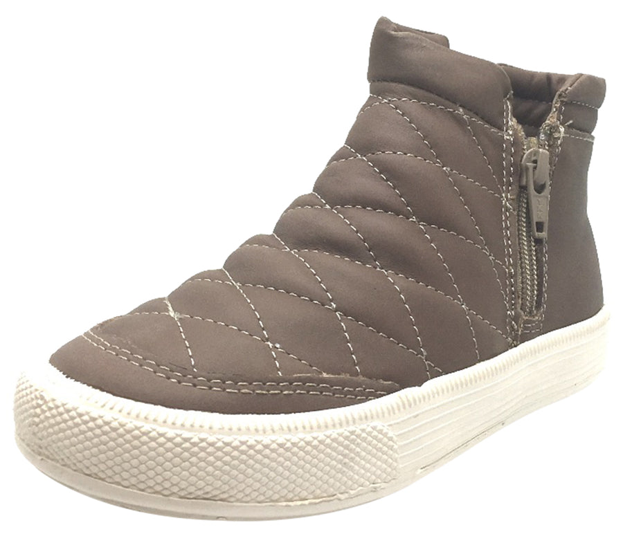 Old Soles Girl's and Boy's 1040 Zip Daley Distressed Coffee Quilted Leather Side Zipper High Top Sneakers