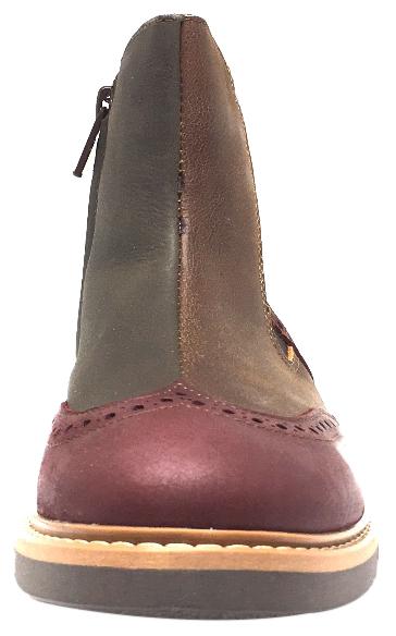 BluBlonc Girl's & Boy's Burgundy Tan & Olive Leather Tri-Color Zippered Short Ankle Boots