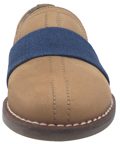 Hoo Shoes Boy's Tan Distressed Leather with Denim Band Slip-On Shoes