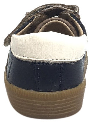 Old Soles Boy's and Girl's Navy Taupe Leather Casting Shoe Lace Up Hook and Loop Stripe Slip On Sneaker
