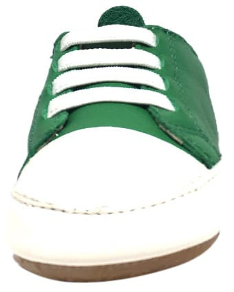 Old Soles Boy's and Girl's 106R Eazy Jogger Green White Soft Leather Crib Walker Baby Shoes