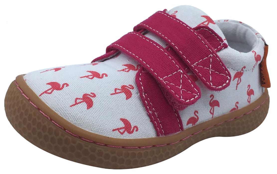 Livie Luca Girl s Peppy Flamingo Printed White Textile Mary Jane wit Just Shoes for Kids