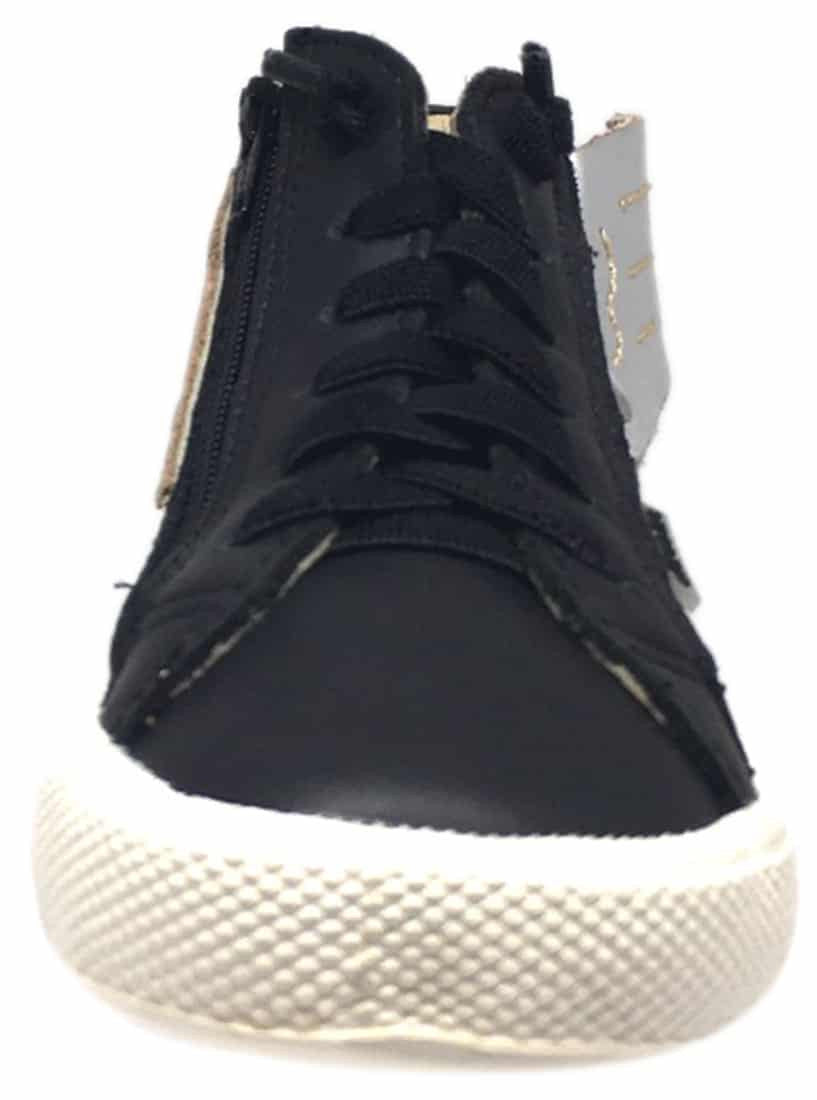 Old Soles Boy's and Girl's 1057 Black Silver Leather Urban Wings High Top Lace Up Sneaker Shoe