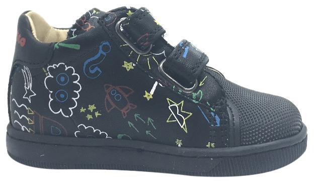 Naturino Boy's and Girl's 9121 Black Falcotto Star Space Planet Leather Hook and Loop Sneakers