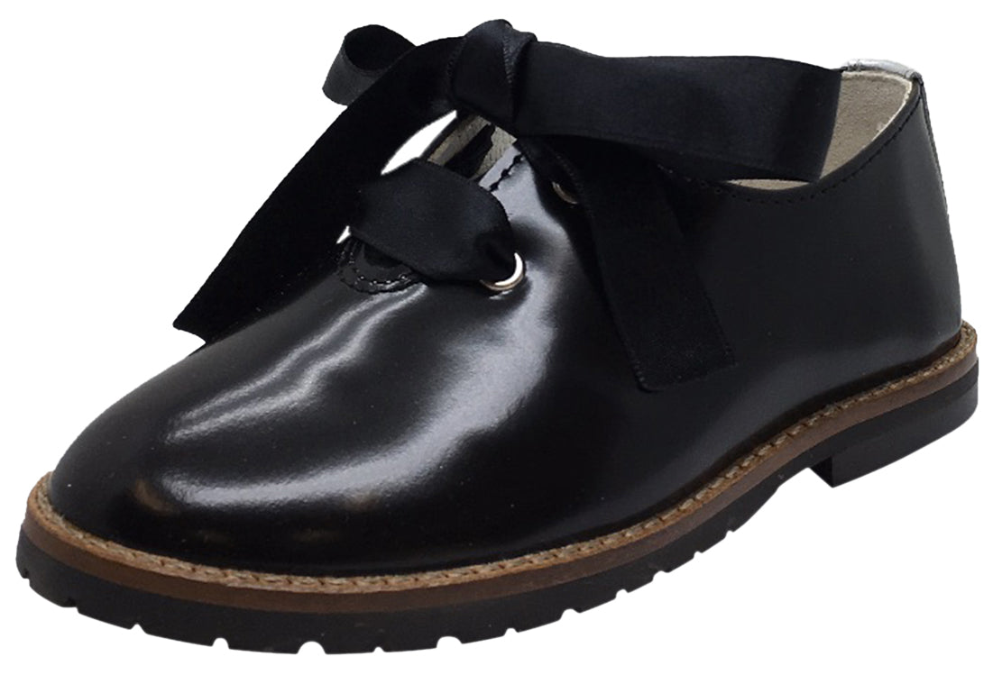 Chupetin Girl's Boy's Black Lace Up Leather Oxford with Silver