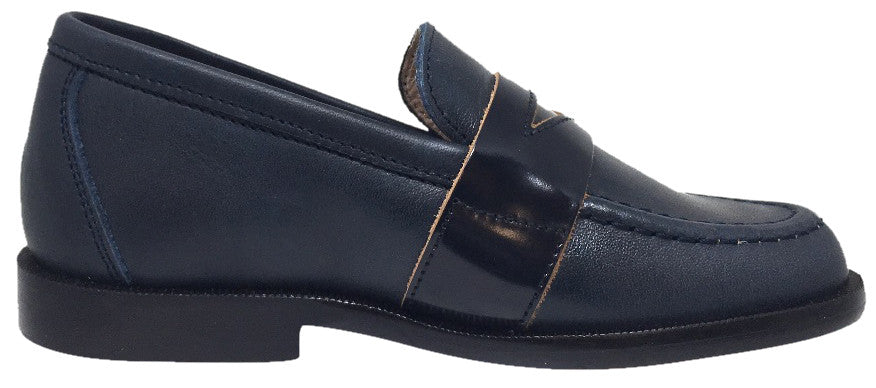 Hoo Shoes Boy's Abe's Keeper Navy and Black Smooth Leather Slip On Oxford Loafer Shoe