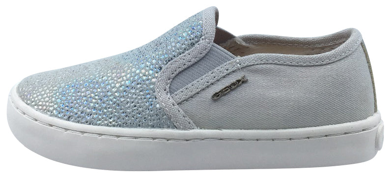 Geox Girl's Kilwi Grey and Silver Slip On Sneaker Shoe – Just