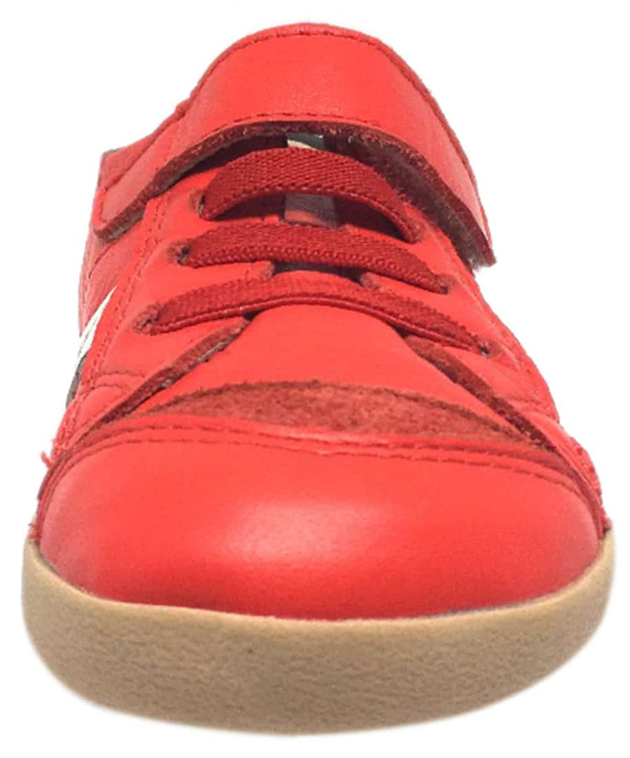 Old Soles Boy's and Girl's Red Leather DeBoy Elastic Lace Hook and Loop Side Stripe Slip On Sneaker