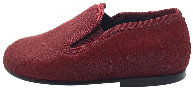 Luccini Boy's & Girl's Red Pony Hair Leather Lined Smoking Loafer Flats