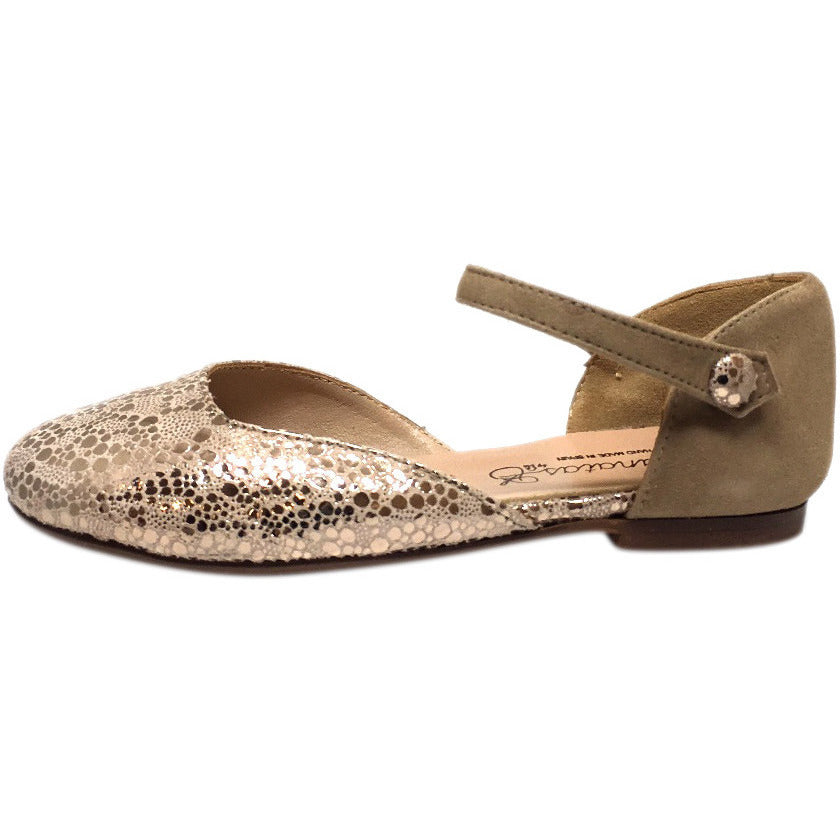 Papanatas by Eli Girl's Taupe Soft Suede Metallic Ankle Strap Ballet Flat Mary Jane - Just Shoes for Kids
 - 2