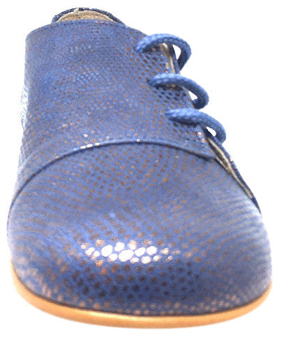 Luccini Girl's & Boy's Periwinkle Blue Gold Leather Metallic Snake Side Lace Up Oxford Loafer Shoes