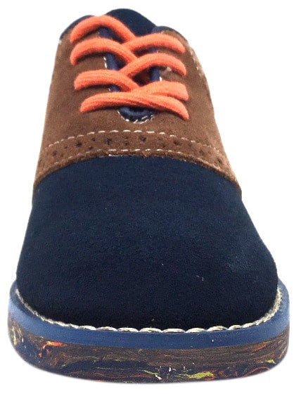 Florsheim Boy's Kennett Jr. II Navy Blue Brown Suede Marble Bottom Classic Lace Up Oxford Shoes