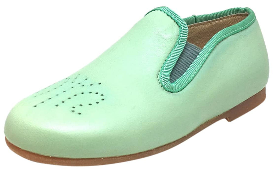 Luccini Girl's Mint Aqua Leather Perforated Detail Slip On Loafer Flats