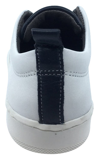 BluBlonc Boy's & Girl's White and Navy Leather with Elastic Middle Sneaker Shoe