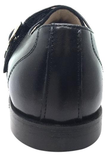 Hoo Shoes Boy's Black Smooth Leather Double Buckle Strap hook and loop Oxford Shoes