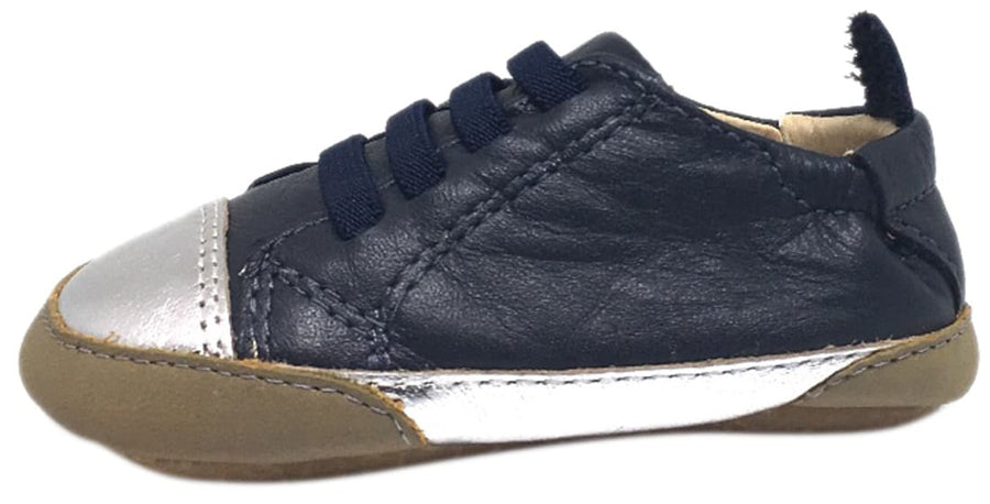 Old Soles Boy's and Girl's Joey Navy Soft Leather Elastic Lace Slip On Sneaker Shoe