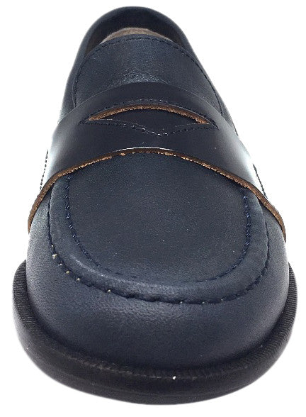 Hoo Shoes Boy's Abe's Keeper Navy and Black Smooth Leather Slip On Oxford Loafer Shoe