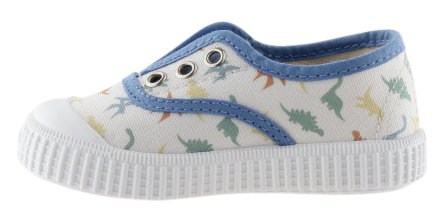 Victoria Boy's and Girl's Dinosaur Slip-On Canvas Sneakers, Azul