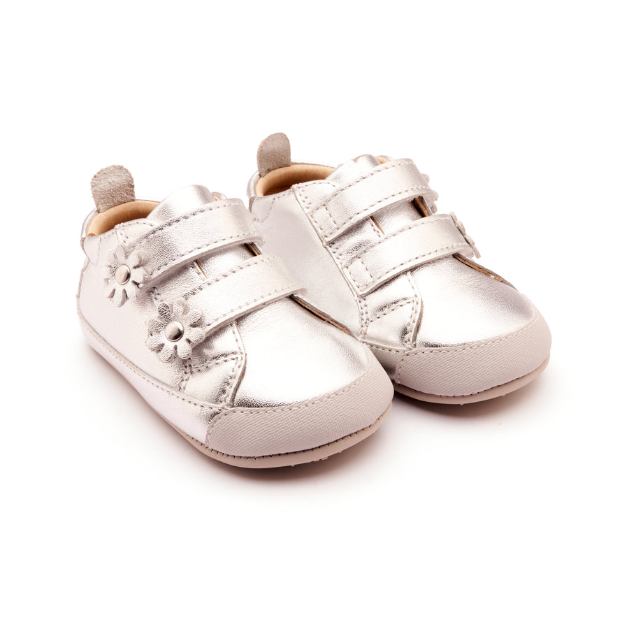 Old Soles Girl's 0084RT Flower Baby Casual Shoes - Silver / Silver Sole