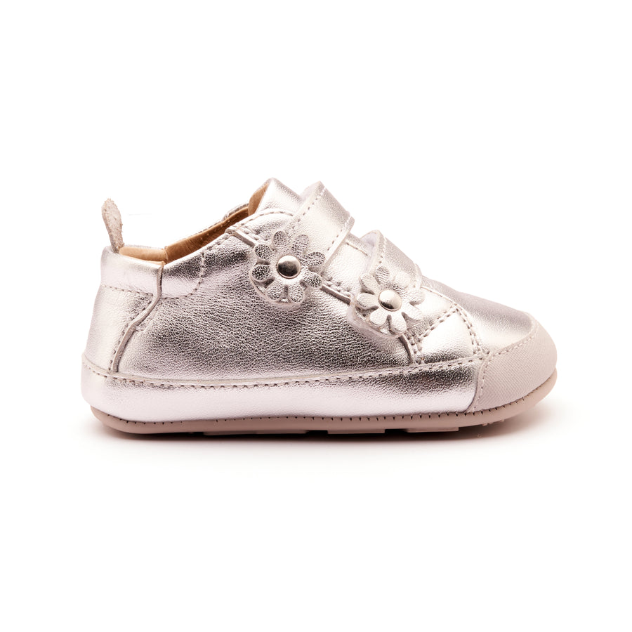 Old Soles Girl's 0084RT Flower Baby Casual Shoes - Silver / Silver Sole