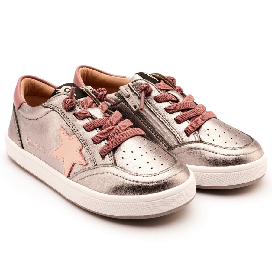 Old Soles Girl's Platinum Runner Casual Shoes - Rich Silver / Malva / Powder Pink