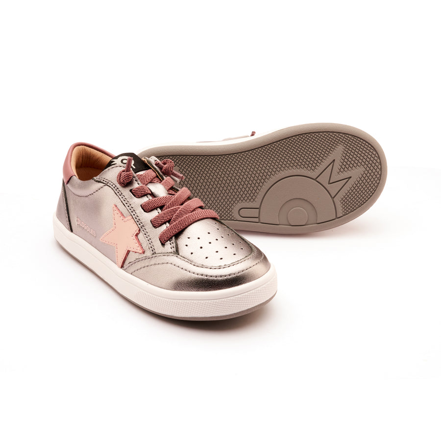 Old Soles Girl's Platinum Runner Casual Shoes - Rich Silver / Malva / Powder Pink