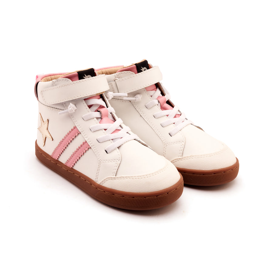Old Soles Girl's WOS High Top Casual Shoes - Snow / Pearlised Pink / Gold