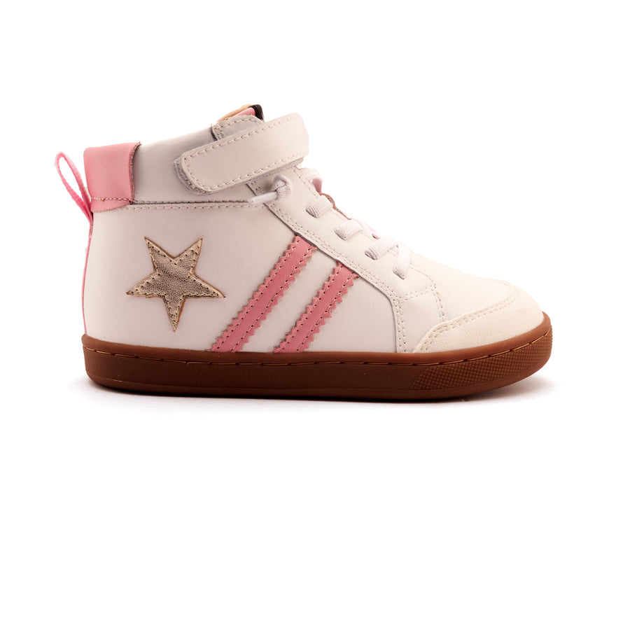 Old Soles Girl's WOS High Top Casual Shoes - Snow / Pearlised Pink / Gold