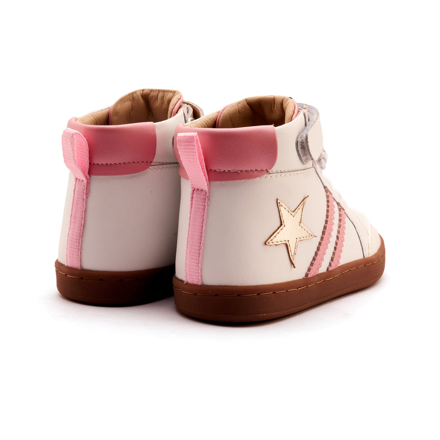 Old Soles Girl's WOS High Top Casual Shoes - Snow / Pearlised Pink / Gold