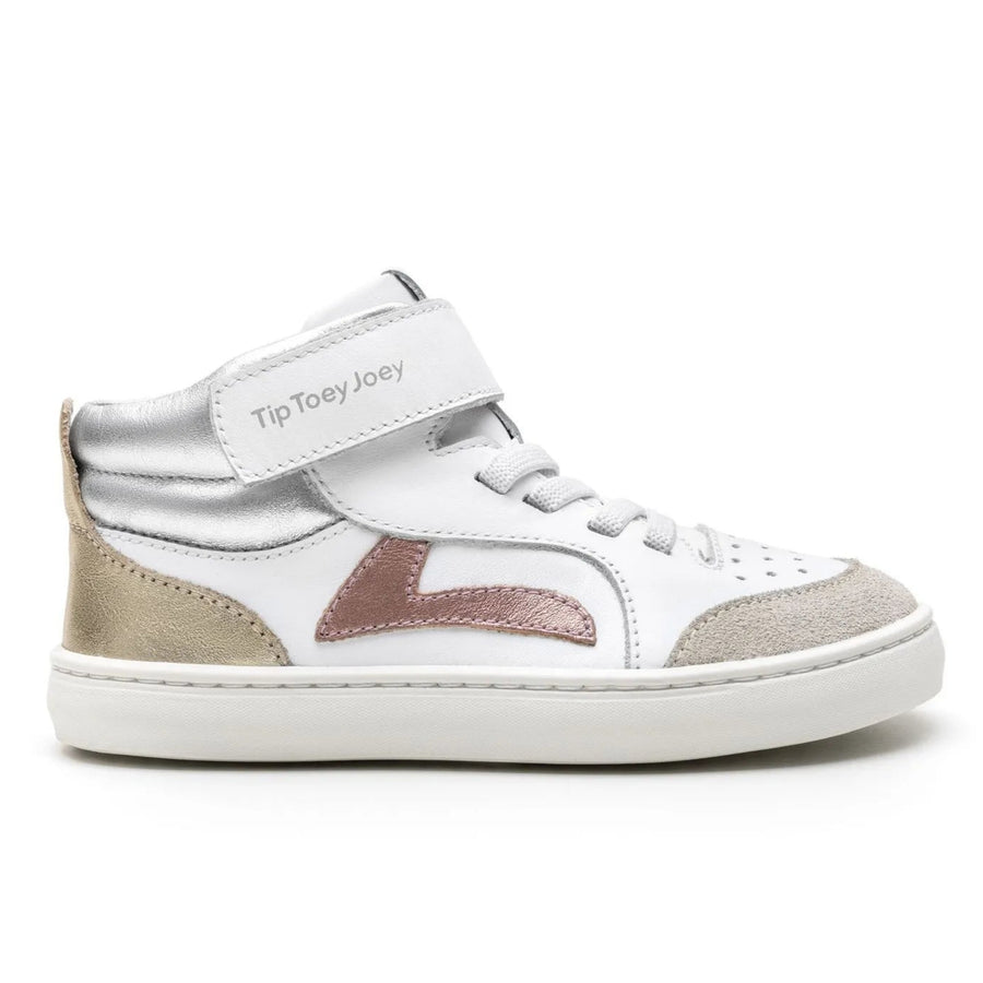 Tip Toey Joey Girl's Landy High-Top Sneakers - White / Rose Gold / Sterling Silver
