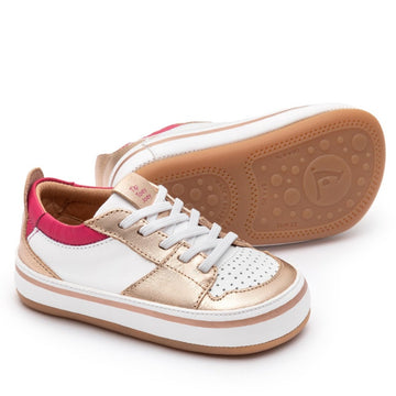 Tip Toey Joey Girl's Ollie Sneakers - White / Metallic Salmon / Pitaya Pink