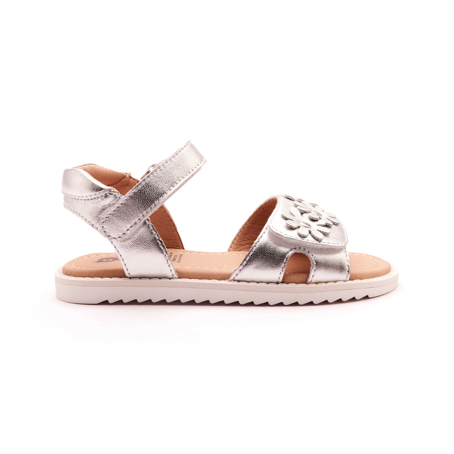 Old Soles Girl's 7042 Flower Sandy Sandals - Silver / White Sole