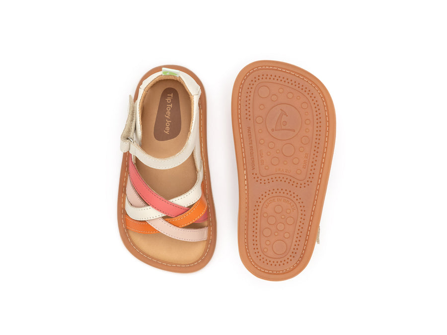 Tip Toey Joey Girl's Criss Cross Sandals - Tapioca / Tangerine / Coral Matte