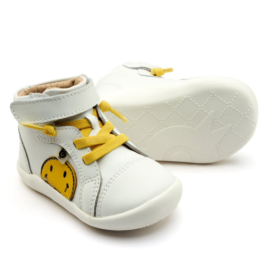 Old Soles Boy's and Girl's Smiley Ground Casual Shoes - Snow / Fluro Yellow