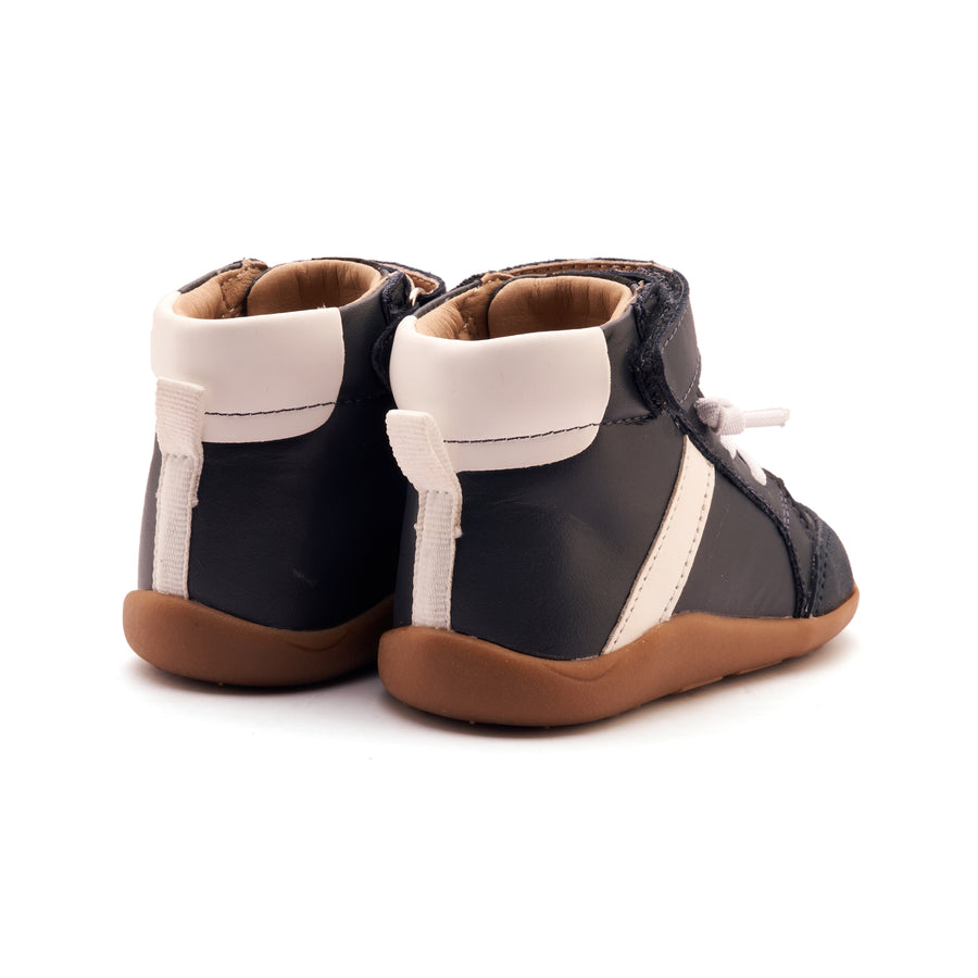Old Soles Boy's Retro Ground High Top Casual Shoes - Navy / Snow