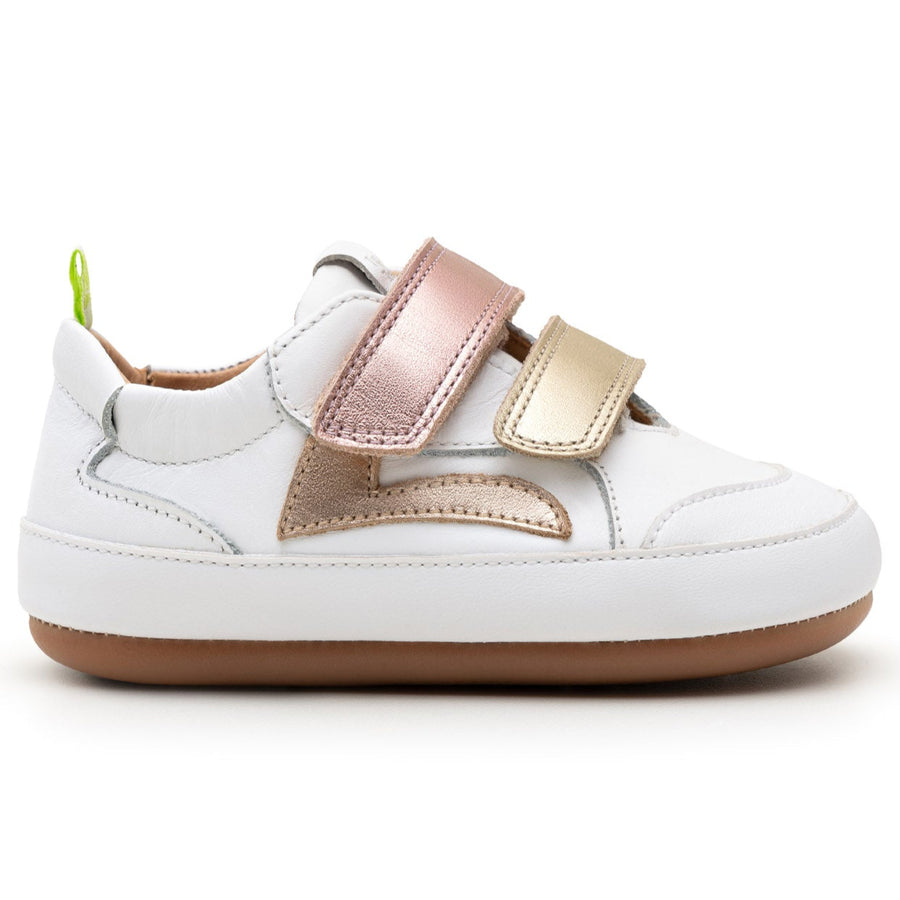 Tip Toey Joey Girl's Landy Sneakers - White / Champagne / Rose Gold