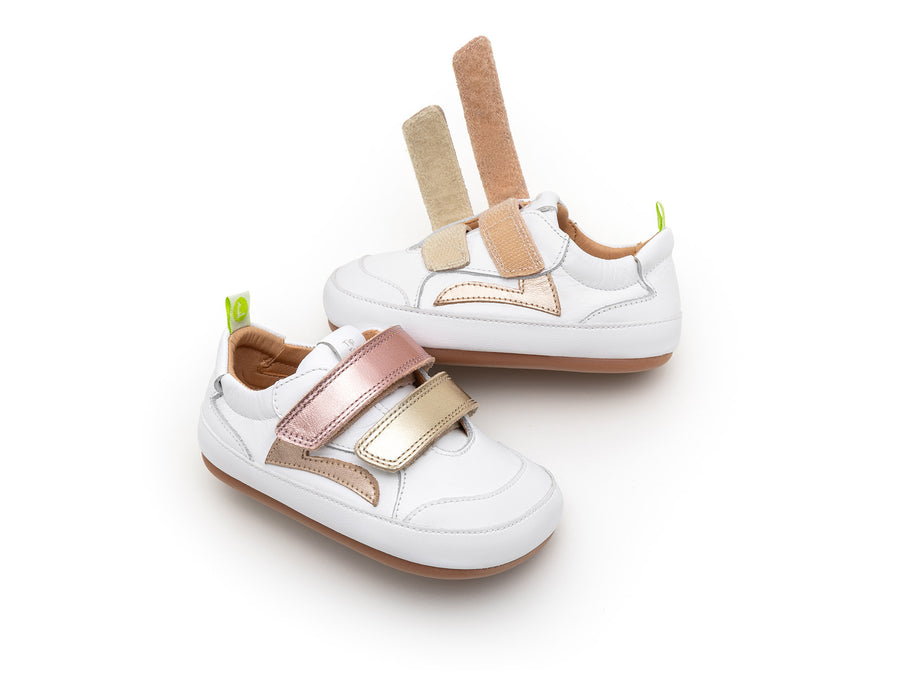 Tip Toey Joey Girl's Landy Sneakers - White / Champagne / Rose Gold