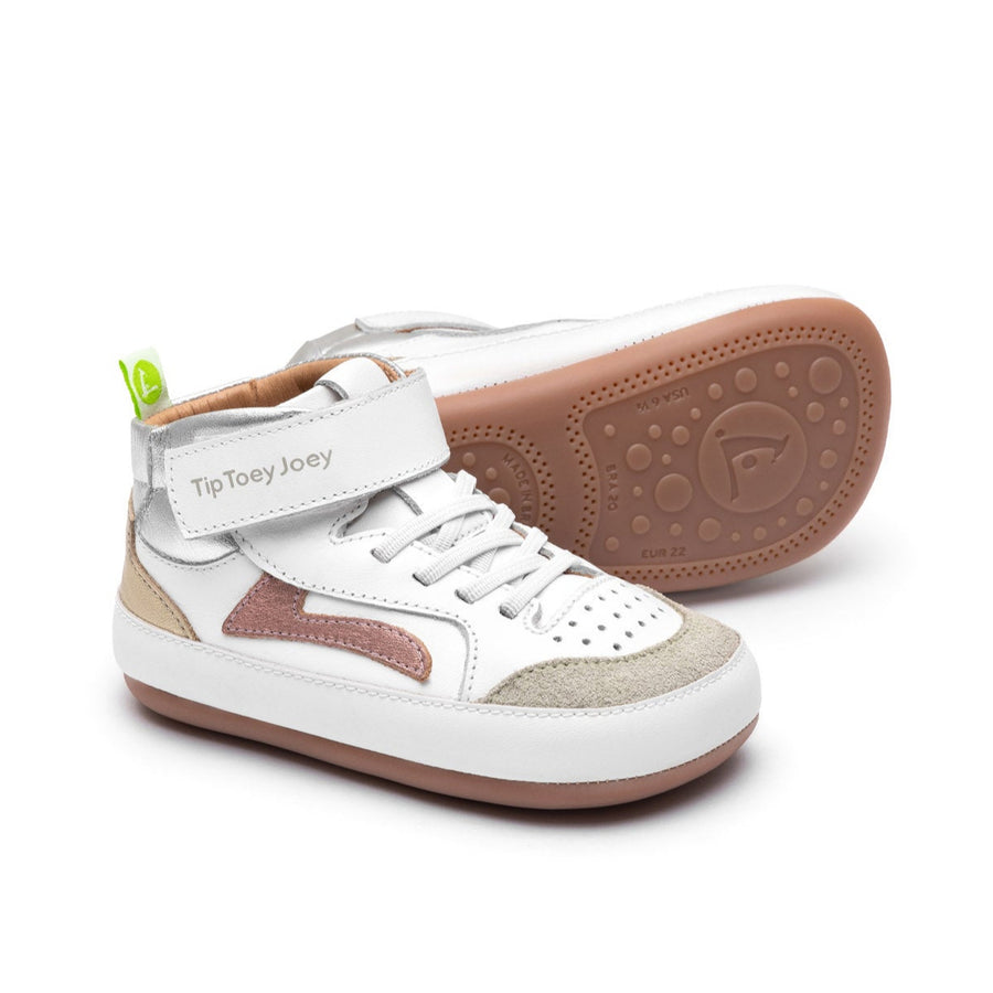 Tip Toey Joey Girl's Landy High-Top Sneakers - White / Rose Gold / Sterling Silver