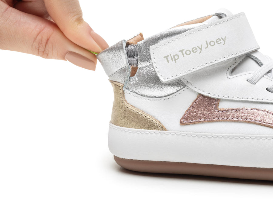 Tip Toey Joey Girl's Landy High-Top Sneakers - White / Rose Gold / Sterling Silver