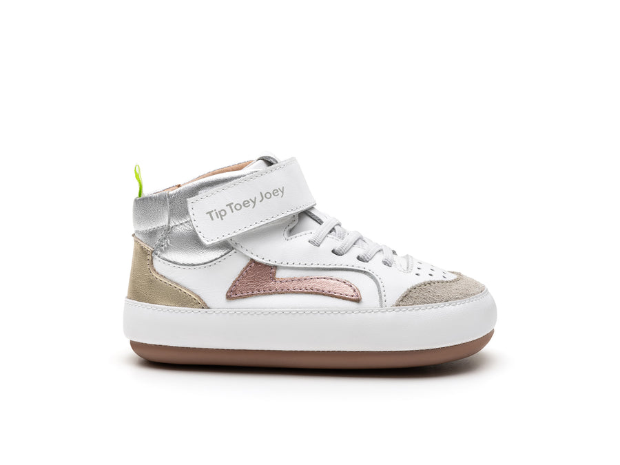 Tip Toey Joey Girl's Landy High-Top Sneakers - White / Rose Gold / Sterling Silver