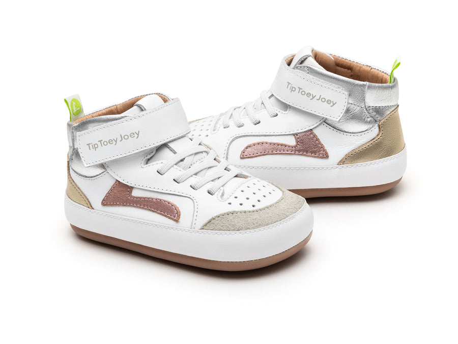 Tip Toey Joey Girl's Landy High-Top Sneakers - White / Rose Gold / Sterling Silver