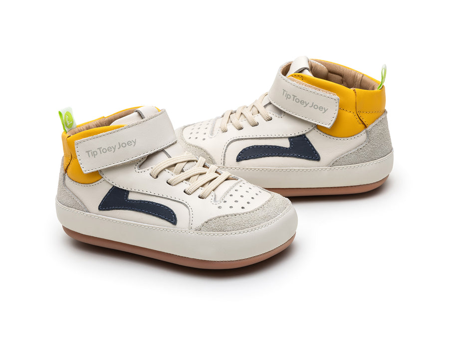 Tip Toey Joey Boy's and Girl's Landy High-Top Sneakers - Tapioca / Navy / Caja