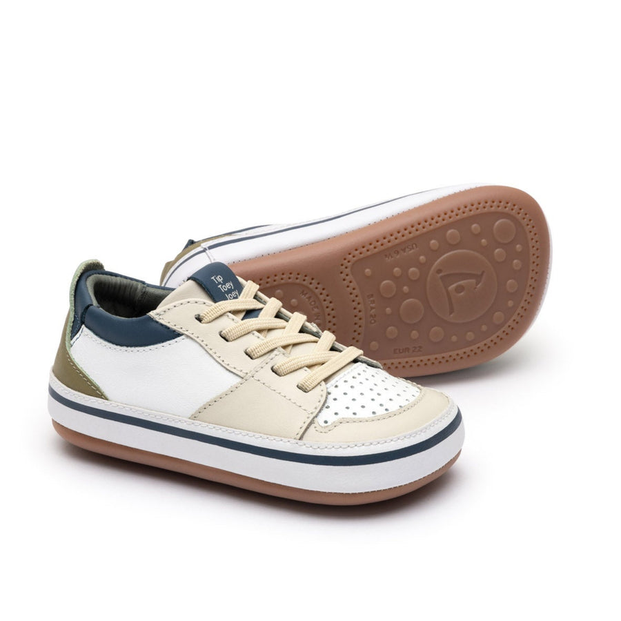 Tip Toey Joey Boy's and Girl's Ollie Sneakers - White / Tapioca / Olive Tree