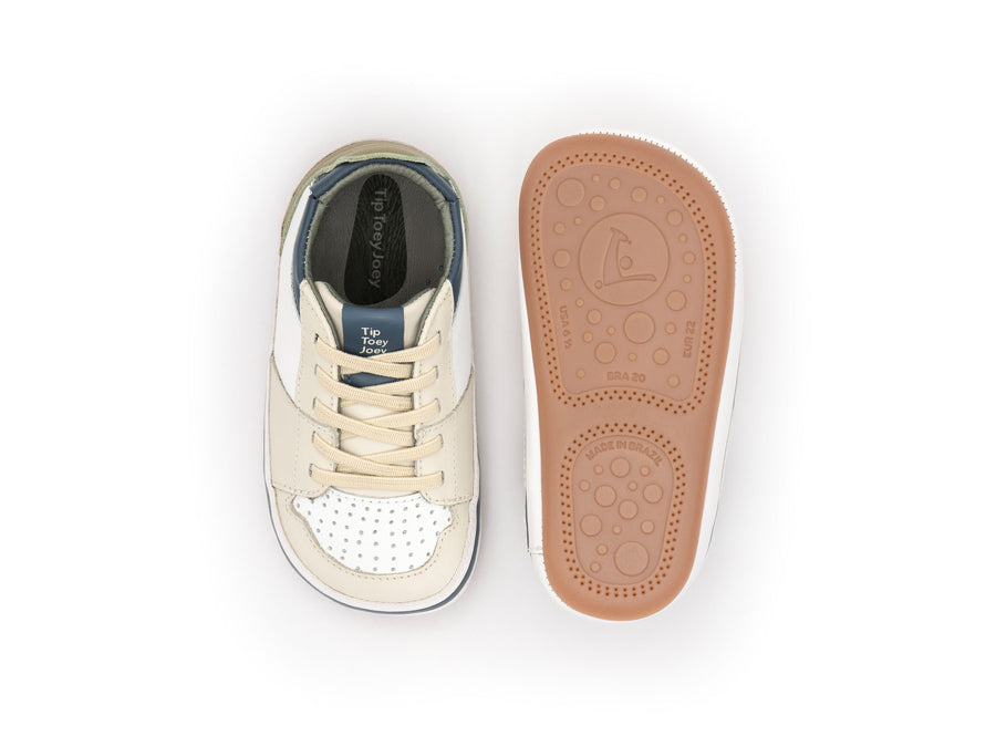 Tip Toey Joey Boy's and Girl's Ollie Sneakers - White / Tapioca / Olive Tree