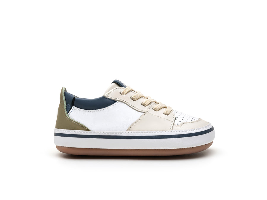 Tip Toey Joey Boy's and Girl's Ollie Sneakers - White / Tapioca / Olive Tree
